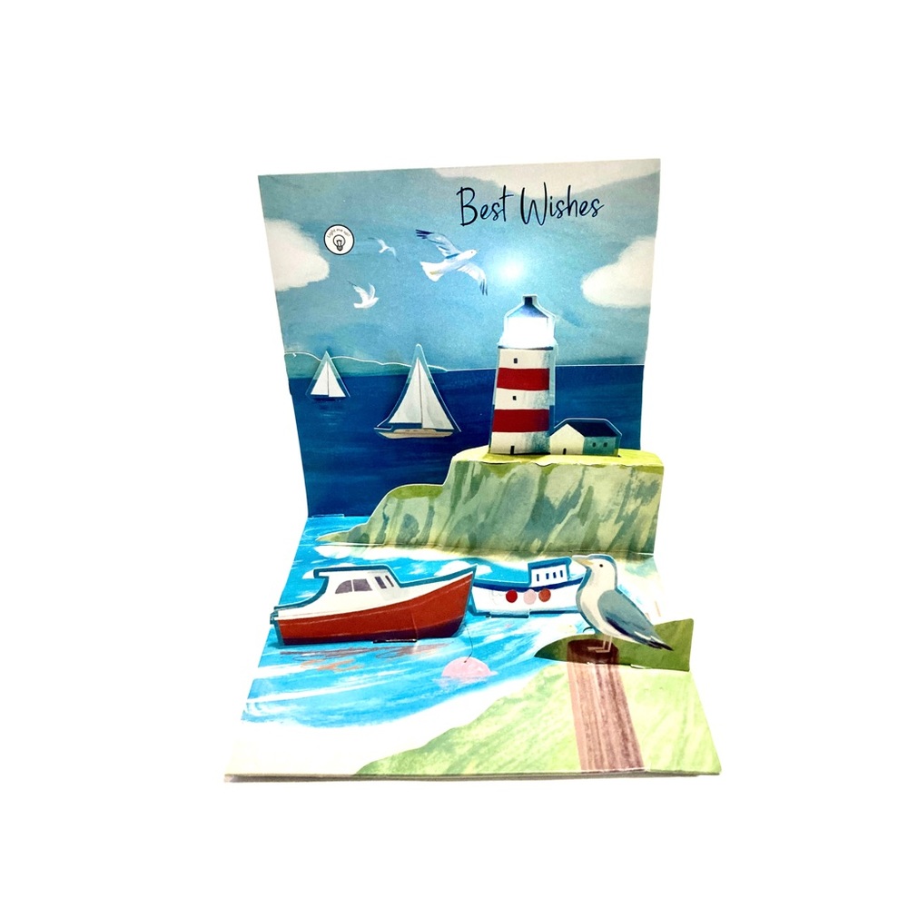 Treasures Lighthouse Pop-Up Light-Up Greeting Card